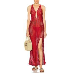 Ganni Mesh Lace Long Red Dress Size 38